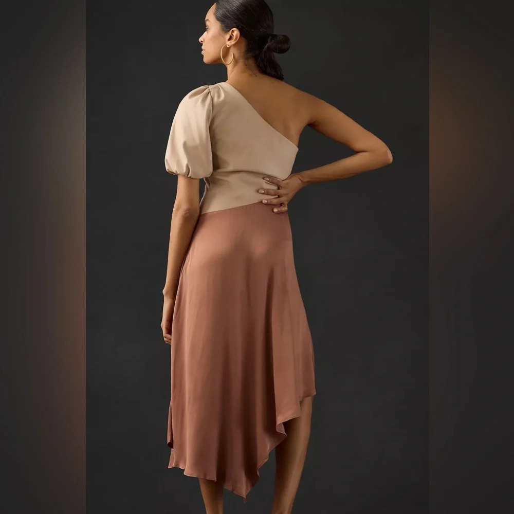 By Anthropologie Faux Leather One-Shoulder Asymmetrical Midi Dress - Picture 4 of 7